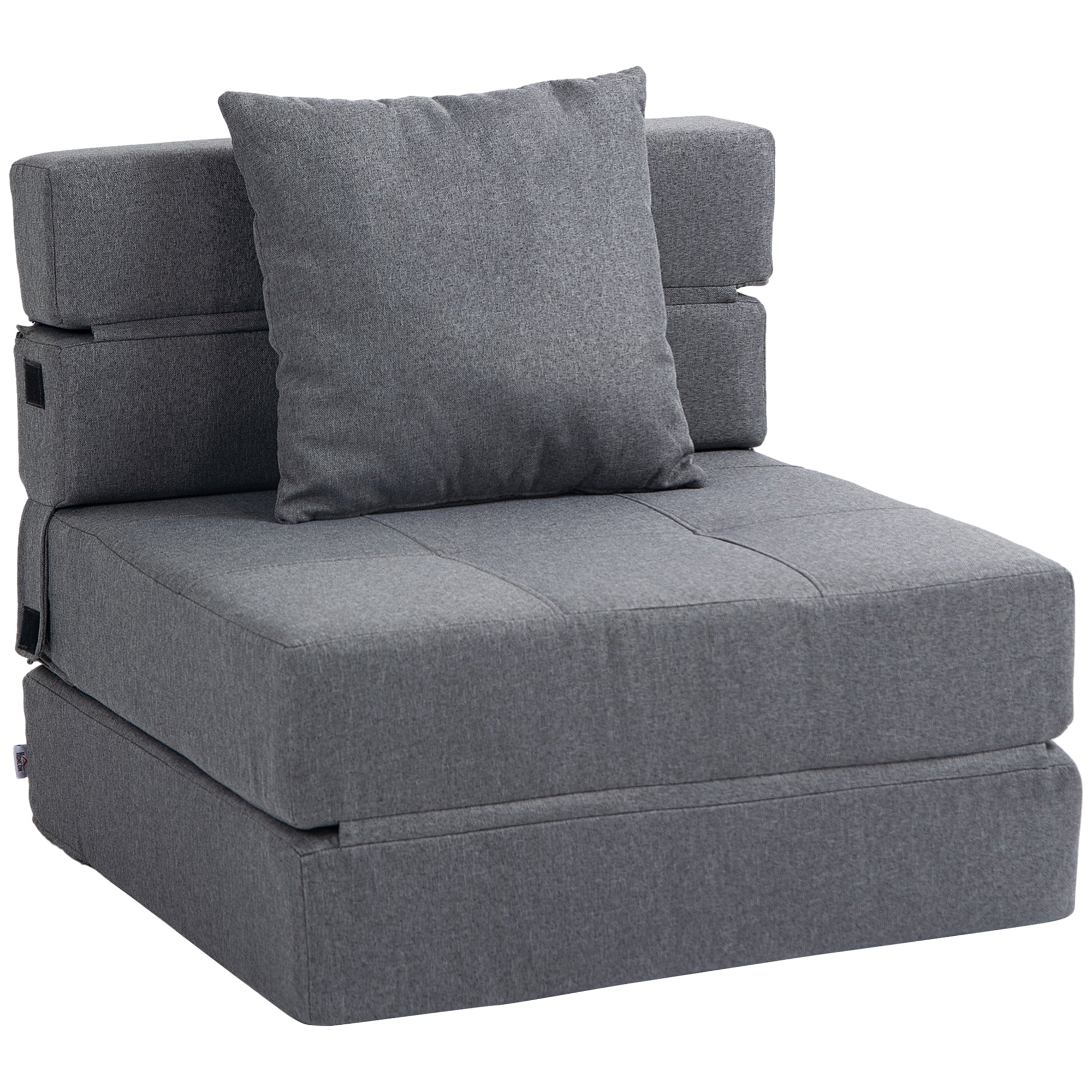 Poltrona Letto Singolo da Terra Pieghevole 70x70x61 cm con Cuscino Incluso Grigio