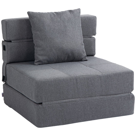 Poltrona Letto Singolo da Terra Pieghevole 70x70x61 cm con Cuscino Incluso Grigio