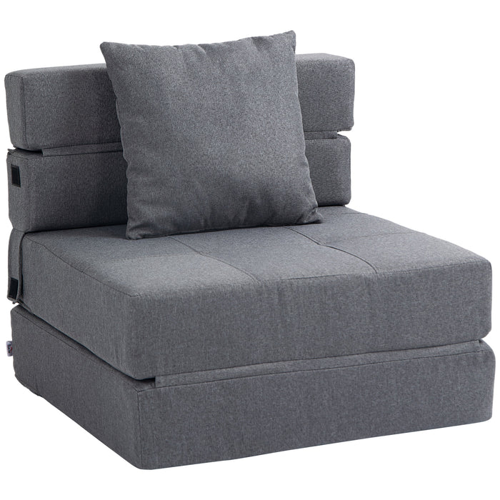 Poltrona Letto Singolo da Terra Pieghevole 70x70x61 cm con Cuscino Incluso Grigio