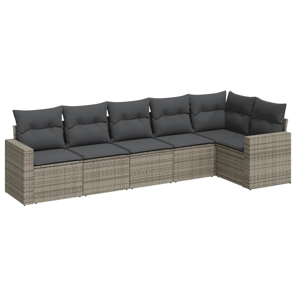 Set Divano da Giardino 6 pz con Cuscini-Sofa da Giardino-Divanetto da esterno Grigio in Polyrattan 878138