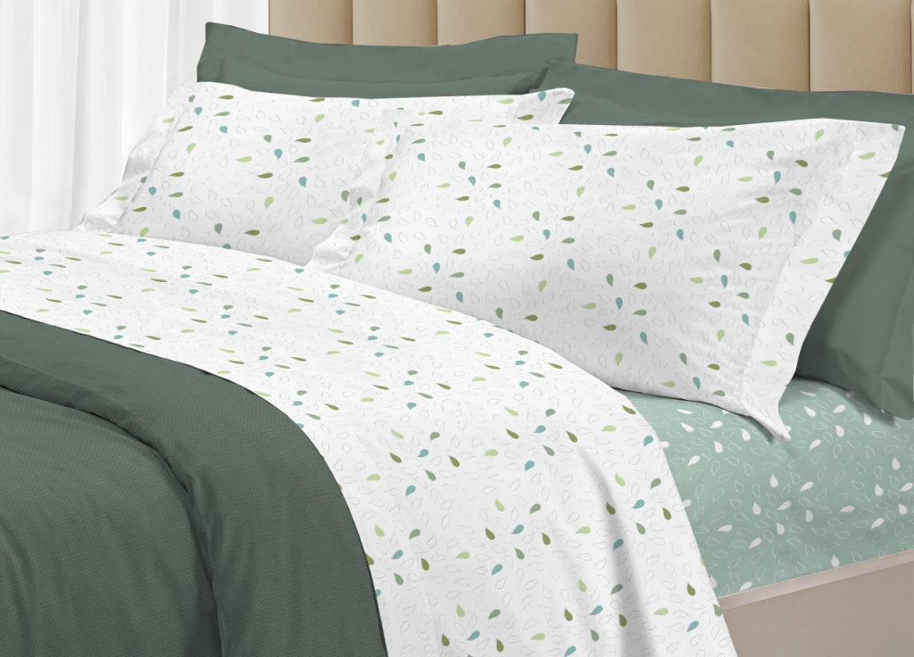 Completo Lenzuola Letto 100% Cotone Made Italy 3027 Disegno Goccia - Matrimoniale - Verde