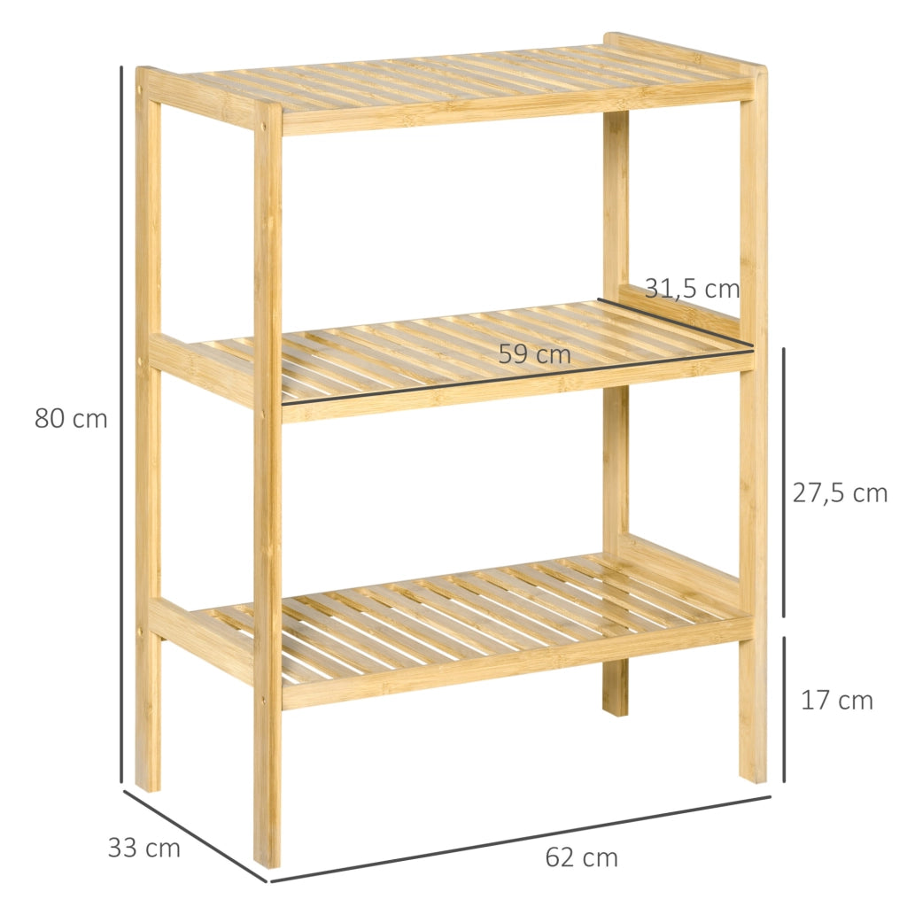 Scaffale portaoggetti 62x33x80 cm naturale in bambù, 3 ripiani