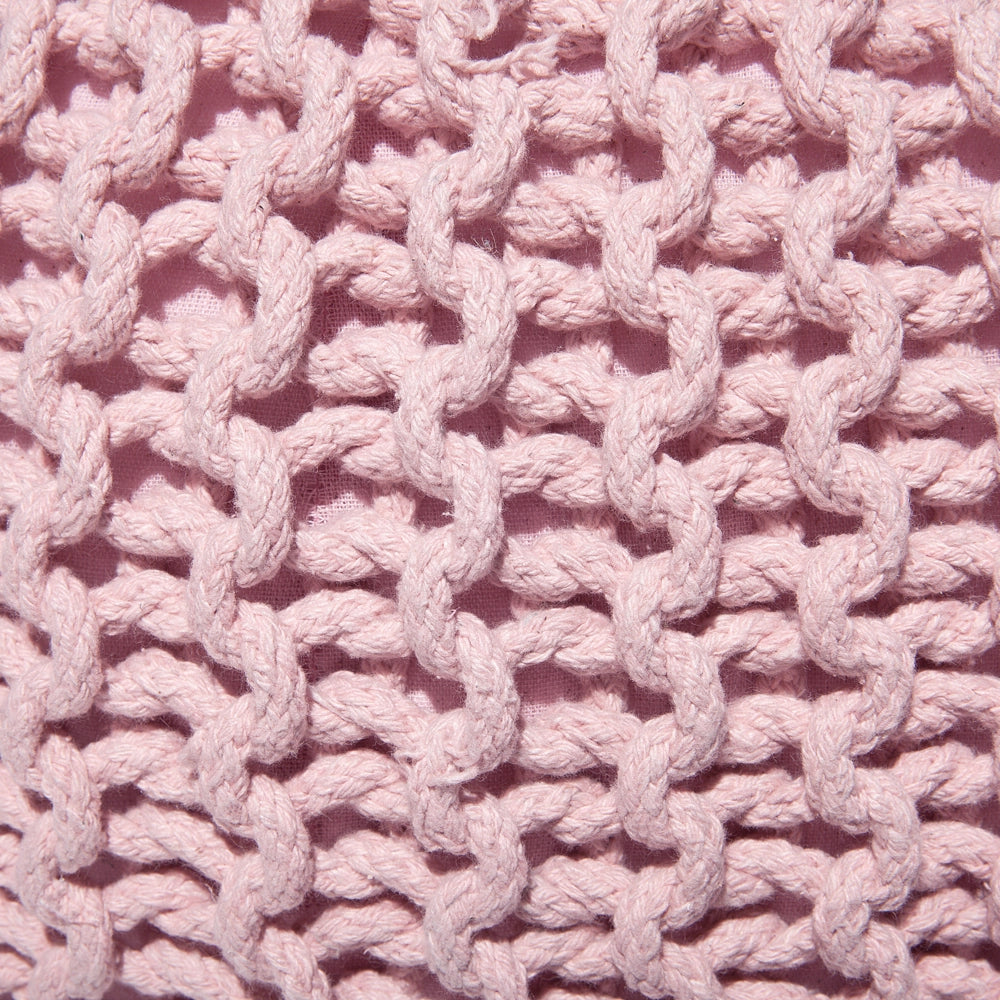 Pouf ottomana rosa in cotone lavorato a maglia perline EPS riempimento rotondo piccolo poggiapiedi 50 x 35 cm