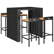Set bar da giardino mobili da esterno terrazza 5 pezzi polyrattan nero/legno massiccio di acacia 02_0013484