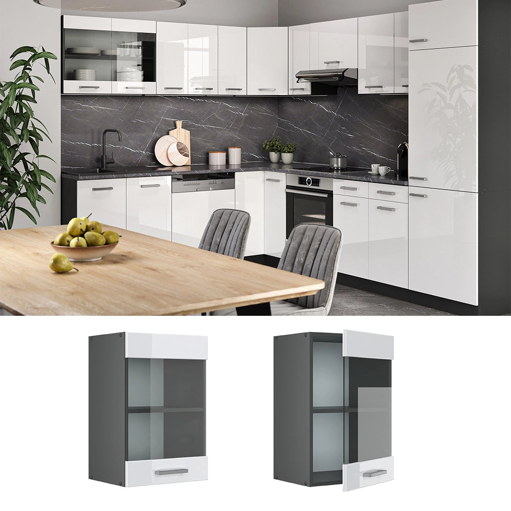 Vicco Mobile da cucina in vetro Bianco lucido 40 cm