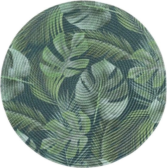Tavola di servizio 4 pezzi foglie verdi 35 cm circolari in plastica lavabile decorazione da tavola.