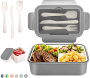 Lunchbox 1400 ml con 3 contenitori inclusi coltello - Adatto per microonde e lavastoviglie - Grigio + contenitore per salse - Per adulti e bambini, per scuola, lavoro, picnic e viaggi