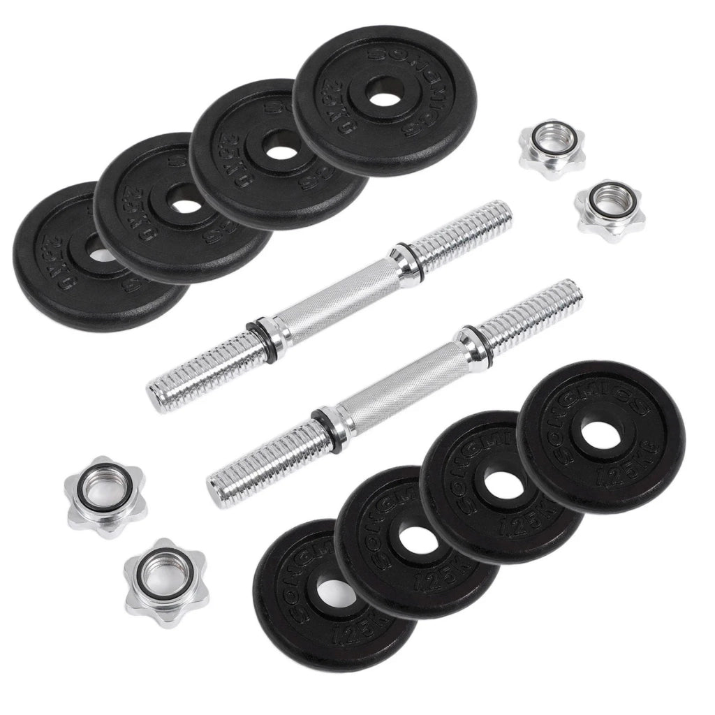 Set di 2 manubri in ghisa con fermagli a stella 20 kg fitness sport bodybuilding 12_0002027