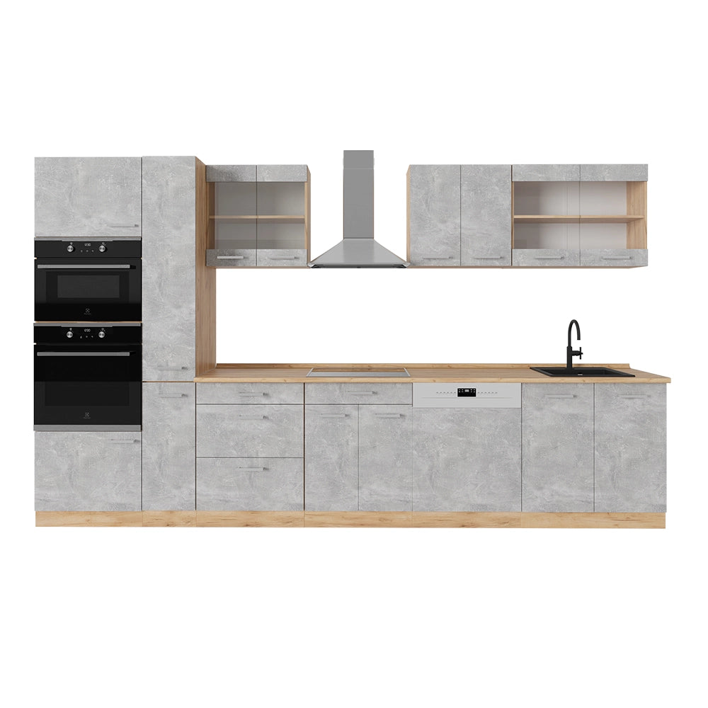 Vicco Cucina completa  Calcestruzzo/quercia dorata 350 cm , PL Rovere