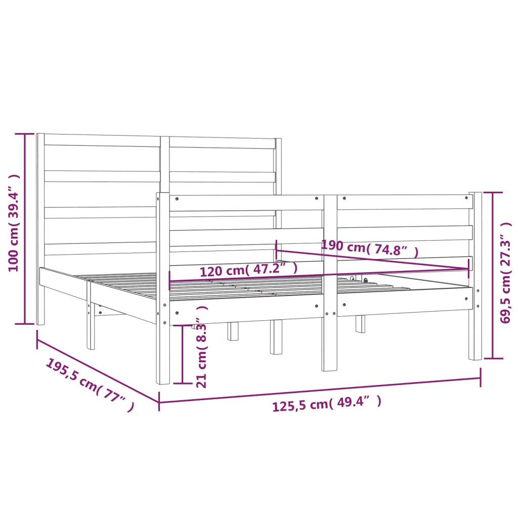 Giroletto-Struttura Letto in Legno Massello di Pino 120x190cm Small Double 797786