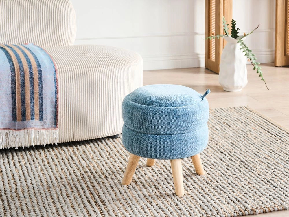 Pouf in ciniglia blu 40 x 41 cm con sgabello portaoggetti Design moderno