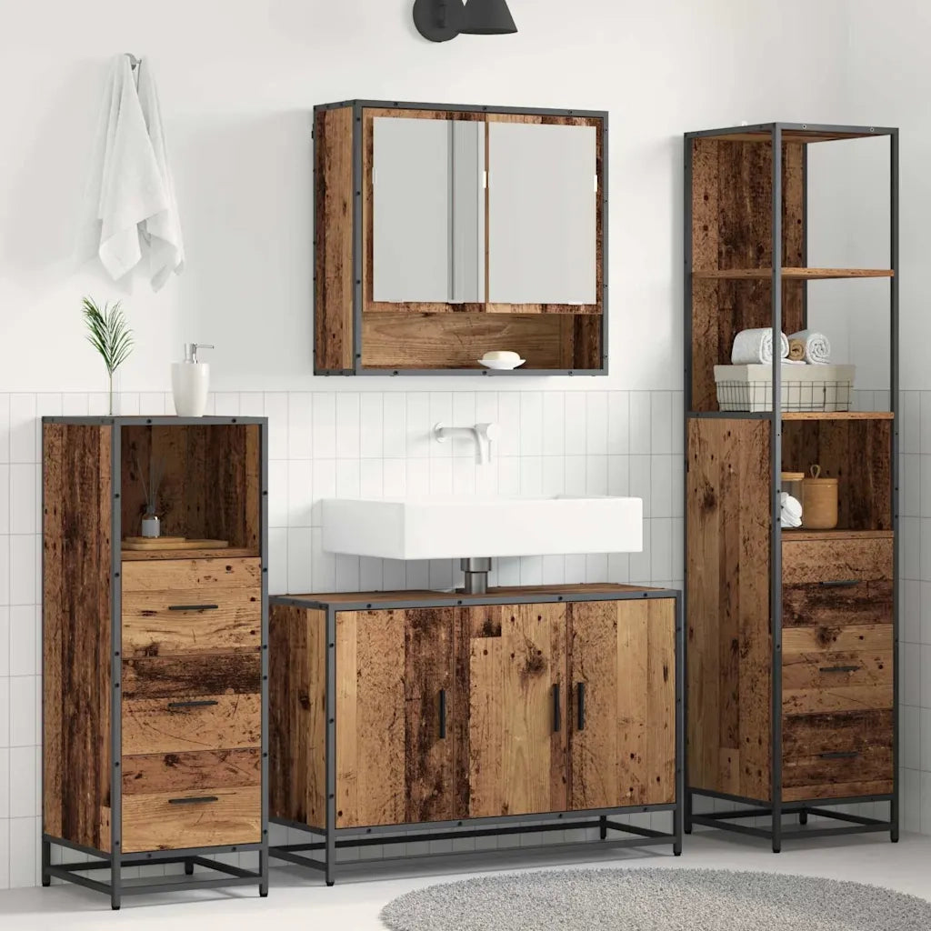 Set di mobili per il bagno con cassetto 4 pcs Legno vecchio 3402339