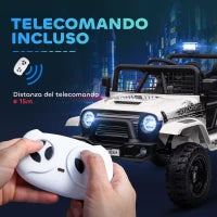 Macchina per Bambini Elettrica Fuoristrada 12V con Doppio Motore, Età 3-6 Anni, Telecomando e Luci, Bianco