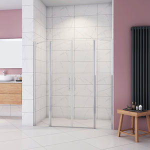 Box Doccia per Nicchia H.195 cm Doppia Porta Battente Saloon da 155 cm (80+80: 1520-1560 mm) 2 Pannelli Fissi con Barra Stabilizzatrice Vetro Temperato 6 mm Anticalcare