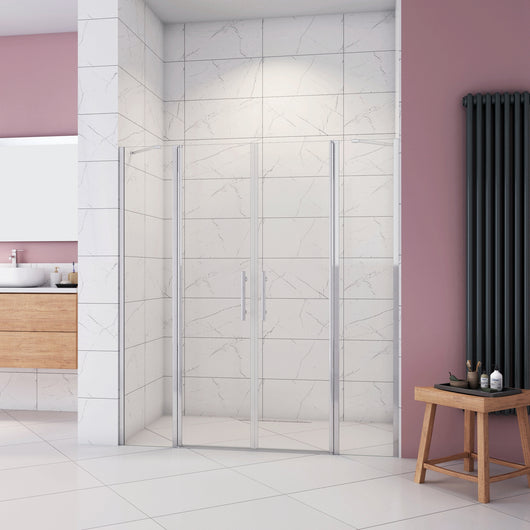 Box Doccia per Nicchia H.195 cm Doppia Porta Battente Saloon da 155 cm (80+80: 1520-1560 mm) 2 Pannelli Fissi con Barra Stabilizzatrice Vetro Temperato 6 mm Anticalcare