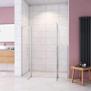 Box Doccia per Nicchia H.195 cm Doppia Porta Battente Saloon da 155 cm (80+80: 1520-1560 mm) 2 Pannelli Fissi con Barra Stabilizzatrice Vetro Temperato 6 mm Anticalcare