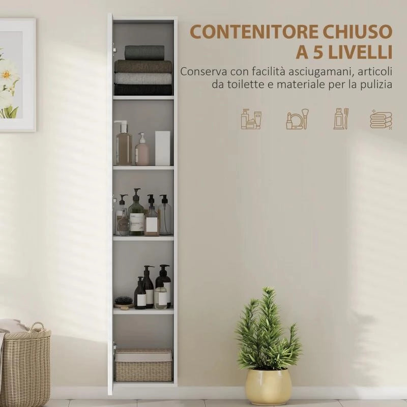 MOBILE BAGNO SOSPESO A COLONNA CON RIPIANI REGOLABILI E CHIUSURA SOFT CLOSE, 30X31.5X160 CM, BIANCO