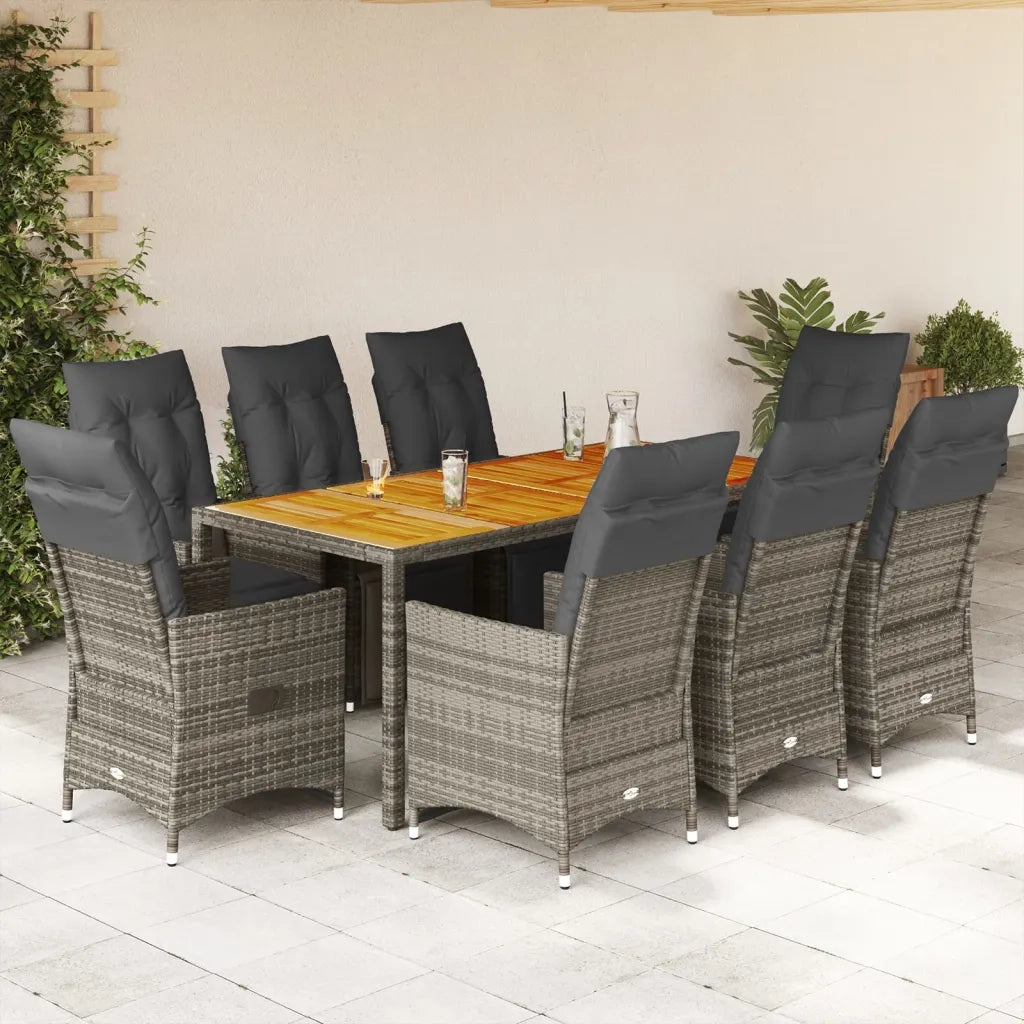 Set Bistrò da Giardino 9 pz con Cuscini in Polyrattan Grigio 3276890