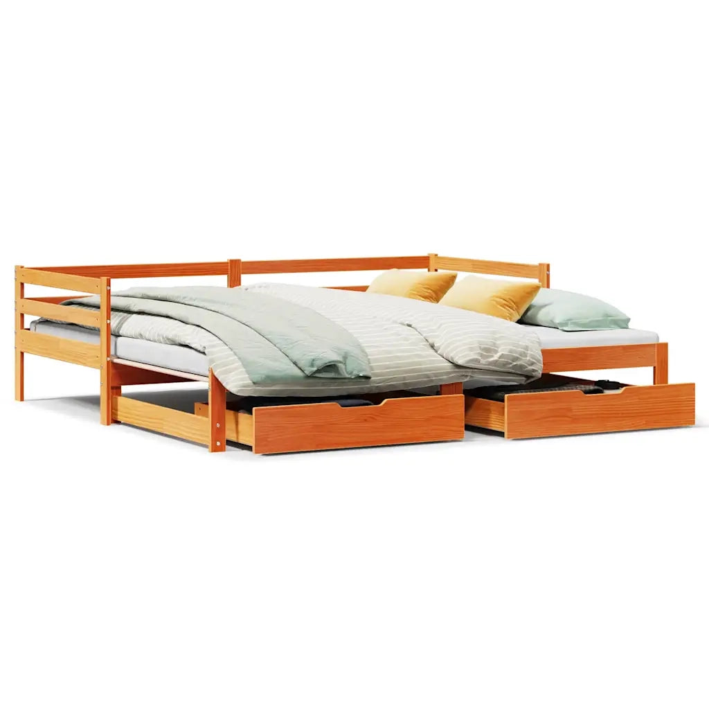 Letto singolo | Letto per adulti | Dormeuse Letto Estraibile e Cassetti Marrone Cera 90x190cm Pino
