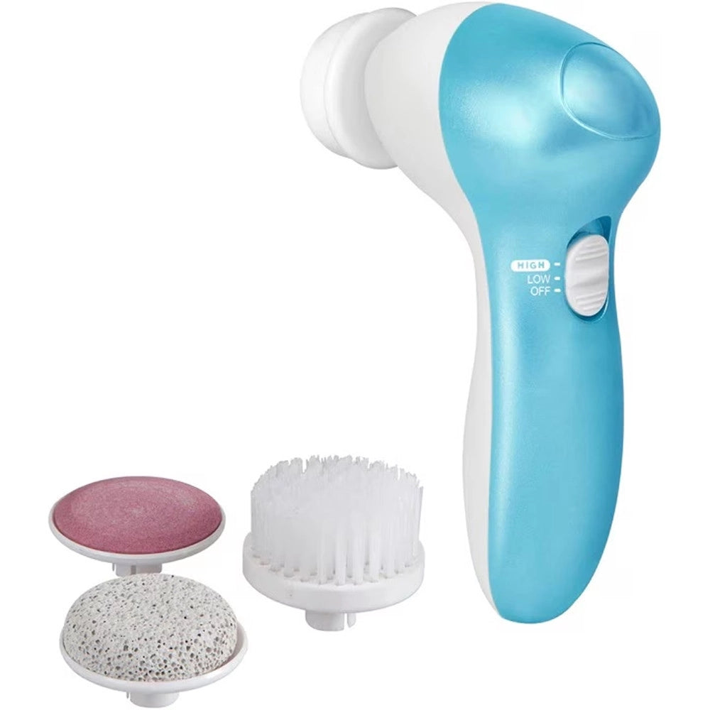 Trade Shop - Set Pulizia 4in1 Per Corpo Viso 5pz Elettrico 4 Testine 2 Velocità Regolabili A Batterie -