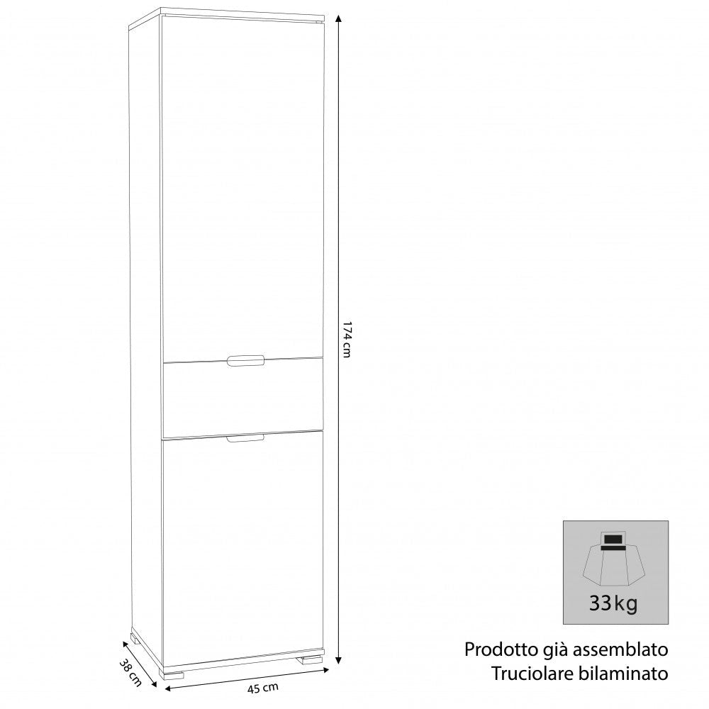 Armadio 2 Ante 1 Cassetto 45x38x174 h cm in Truciolare bilaminato Marrone