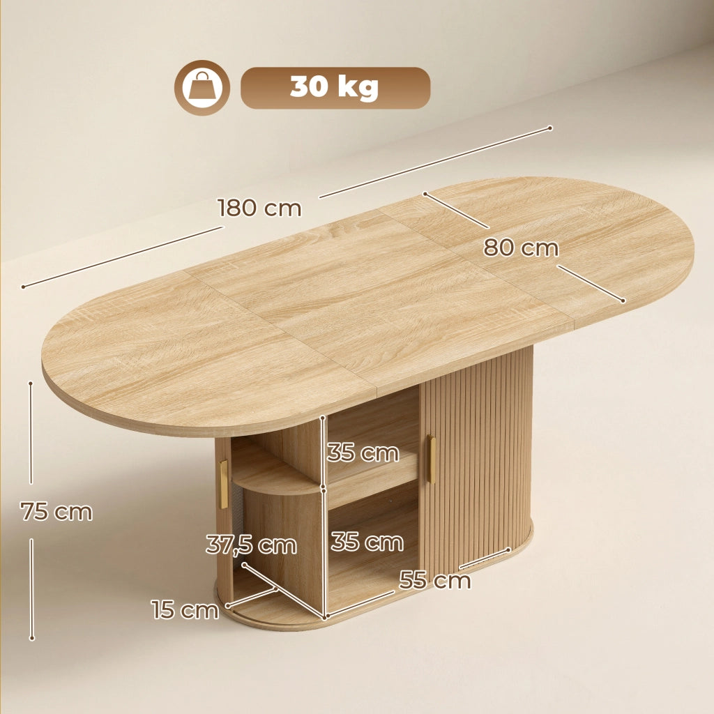 Table à Manger Ovale pour 6 Personnes Moderne 180x80x75cm Chêne