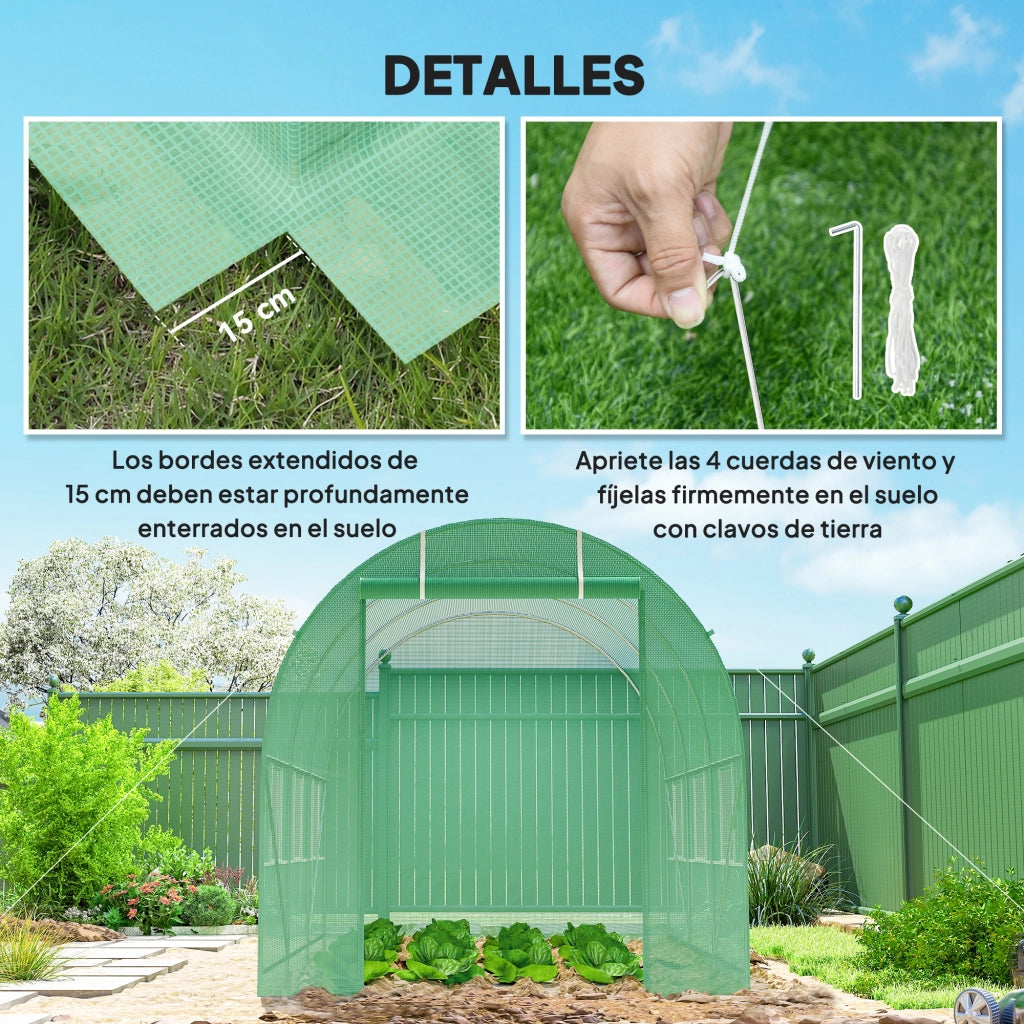 Serra da Giardino Tunnel 3.5x2 m ¨C zephmum ¨C Acciaio PE Verde 140 g/m2