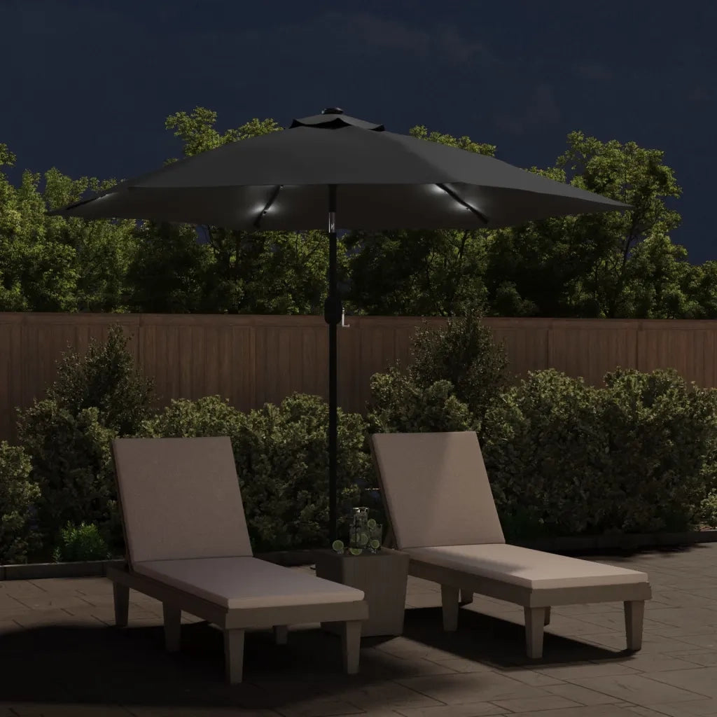 Ombrellone da Esterni con LED-Ombrello da giardino e Palo in Acciaio 300cm Antracite