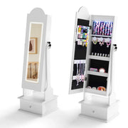 Mobiletto portagioie per bambini 34 x 30 x 113 cm con specchio illuminato a figura intera e ampio spazio di archiviazione in MDF bianco 20_0017926