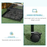 Gabbia Voliera per Uccelli per Interni con Ruote e Vassoi Estraibili, 51.5x50x140 cm, Nero