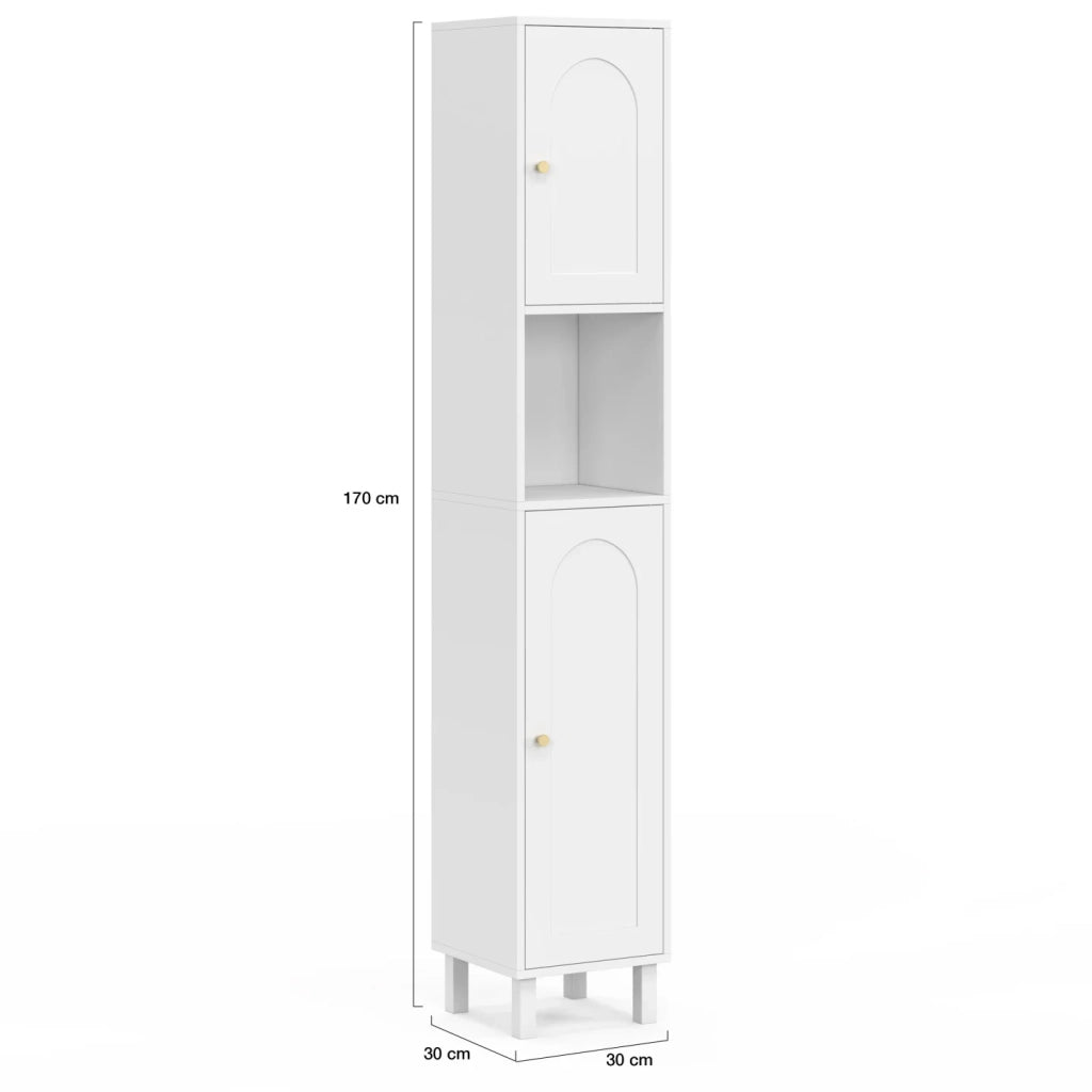 IDMarket - Armadio a colonna da bagno ARSENE con 2 ante e 1 nicchia, in legno bianco