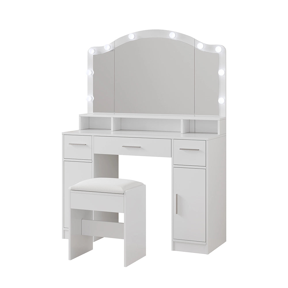 Vicco Tavolo da toilette Bianco 110 cm con specchio LED e sgabello