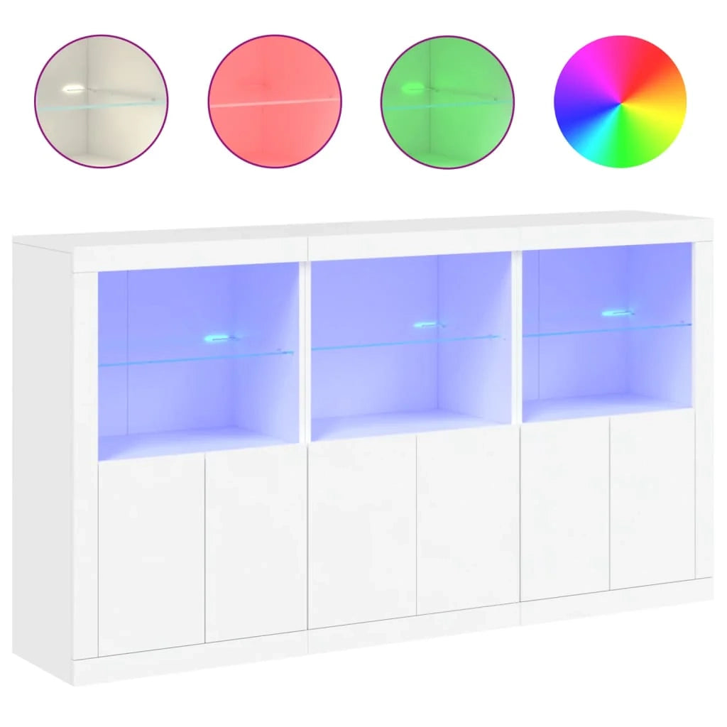 Buffet credenza cassettiera armadio mobile contenitore organizer per cucina soggiorno salotto con luci LED 181,5 x 37 x 100 cm bianco 02_0029838