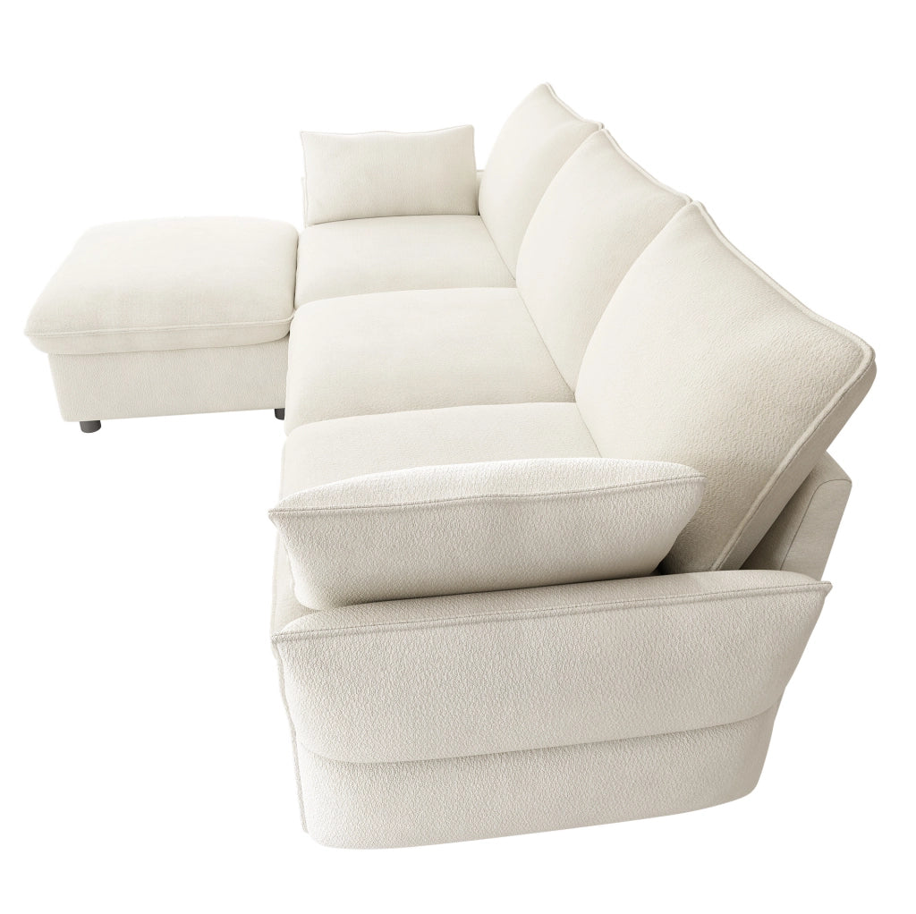 Divano angolare ULEVR 222,5x154,5 cm in ciniglia beige con ottomana separata e 2 cuscini