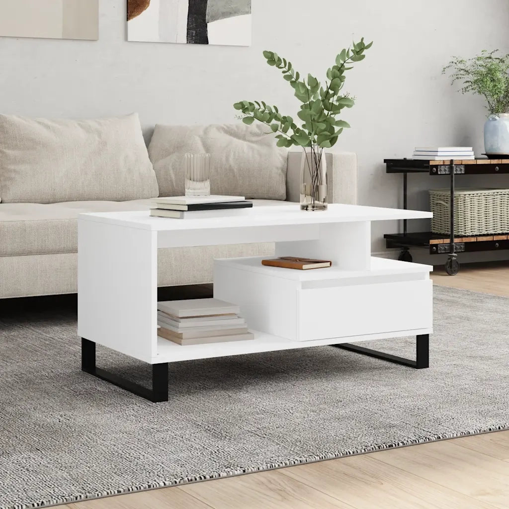 Tavolino da salotto | Tavolino da caff¨¨ | Tavolino da Soggiorno Bianco 90x49x45 cm in Legno Multistrato