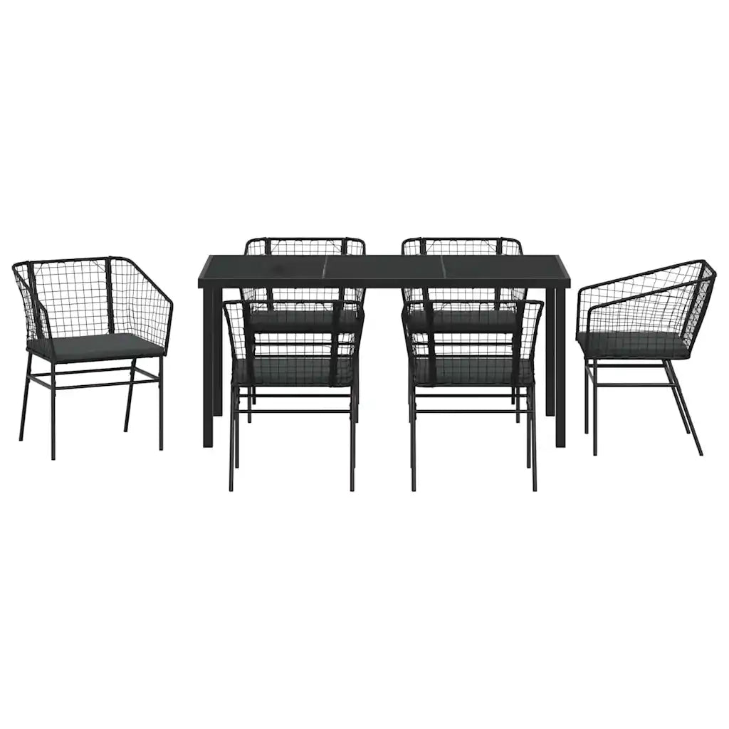 Set da Pranzo per Giardino 7 pz | Set Salotto da Giardino Nero polyrattan