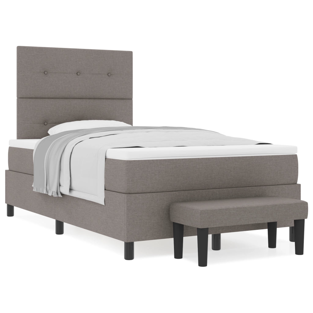 Letto a molle con materasso e panca taupe 120x190 cm Tessuto