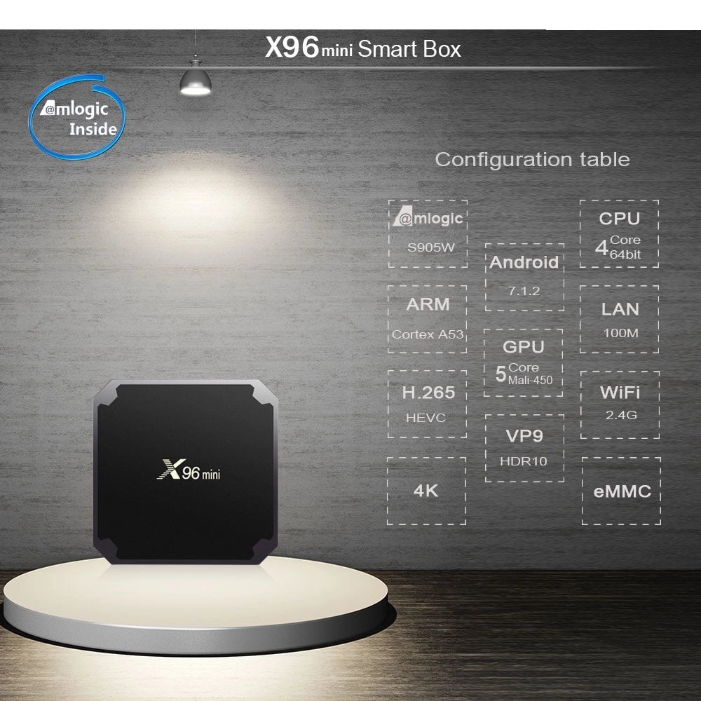 Trade Shop - X96 Mini Android Box 7.1 Quad-core S905w 2gb 16gb 4k Smart Tv Wifi Media Player -