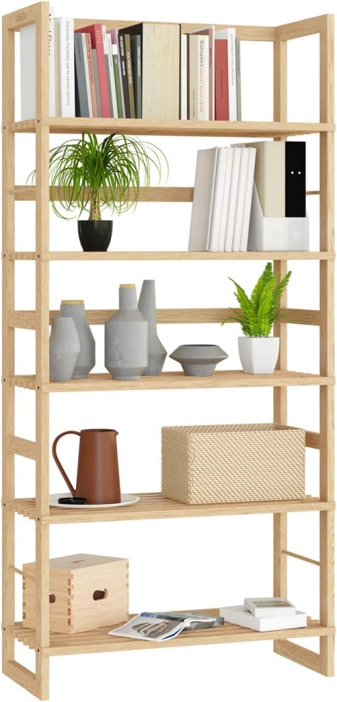 Set 2x Scaffale da bagno in Legno 5 Ripiani Mobiletto Cantina 135,5x58x27cm Libreria Salvaspazio Portaoggetti