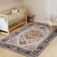 Tappeto Bohemien Antiscivolo e Lavabile a Pelo Corto per Soggiorno e Camera, 230x160 cm, Marrone