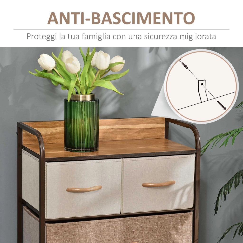 Cassettiera 5 Cassetti Tessuto ¨C zephmum ¨C Multicolore 58x29x99cm