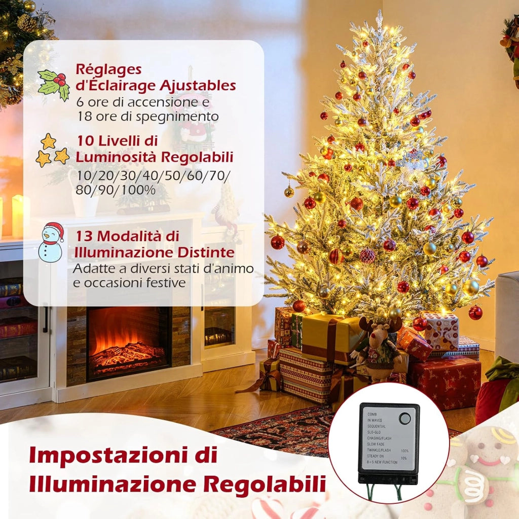Albero Artificiale Preilluminato 180 cm, Albero di Natale Innevato con 340 Luci LED, 13 Modalità, Timer, Luminosità Regolabile e 762 Rami, Decorazioni per Casa e Ufficio (180 cm)