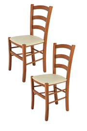 Set 2 Sedie Venice Tommychairs,struttura in faggio verniciata in color ciliegio e seduta rivestita in finta pelle avorio