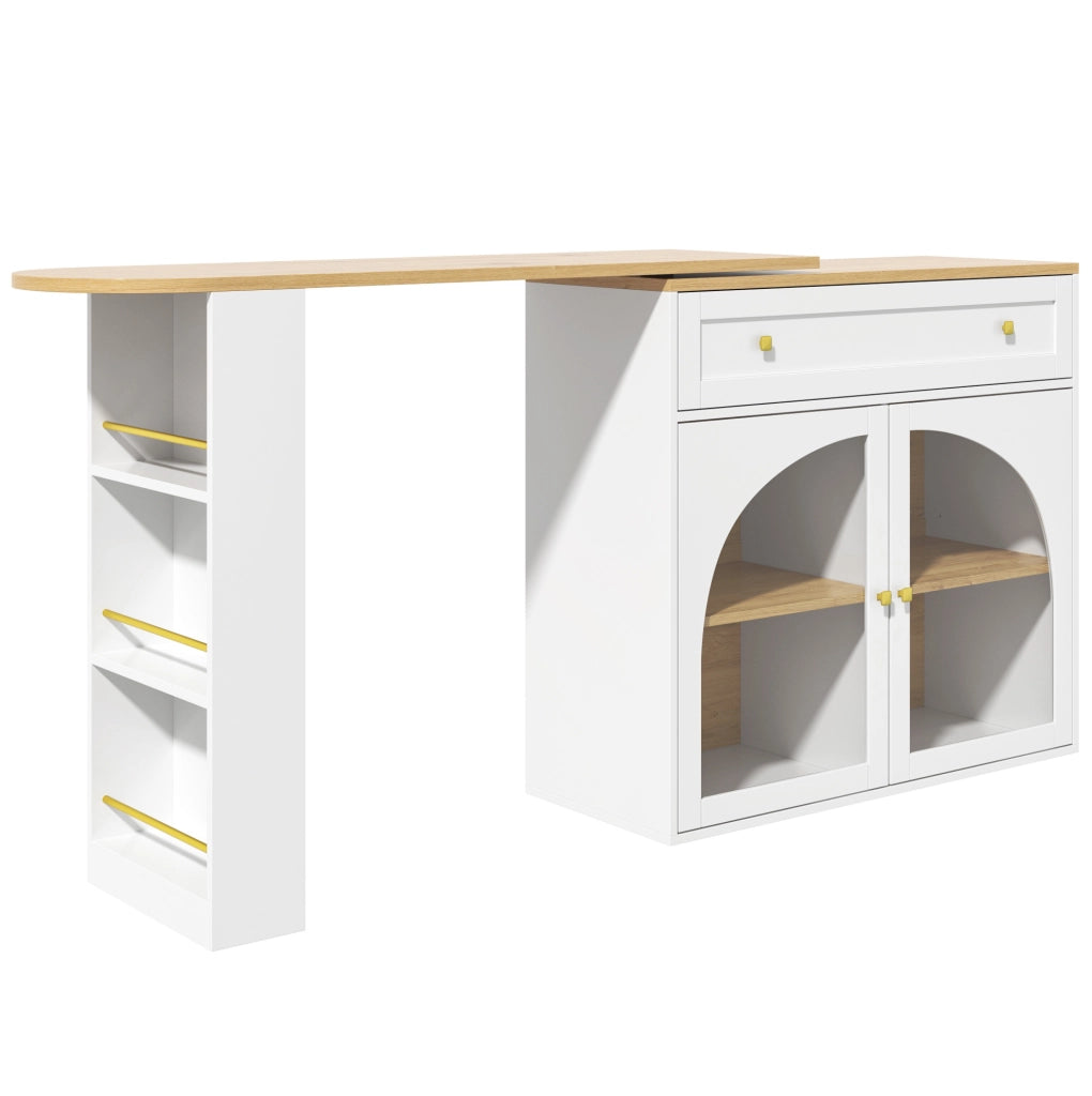 Tavolo bar estensibile 138-204x39x104 cm con ripiano laterale a tre livelli in MDF bianco