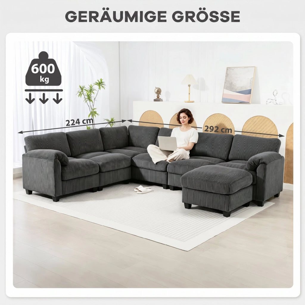 Divano Angolare U-Form ¨C zephmum ¨C Tessuto Grigio Scuro 292x224x85
