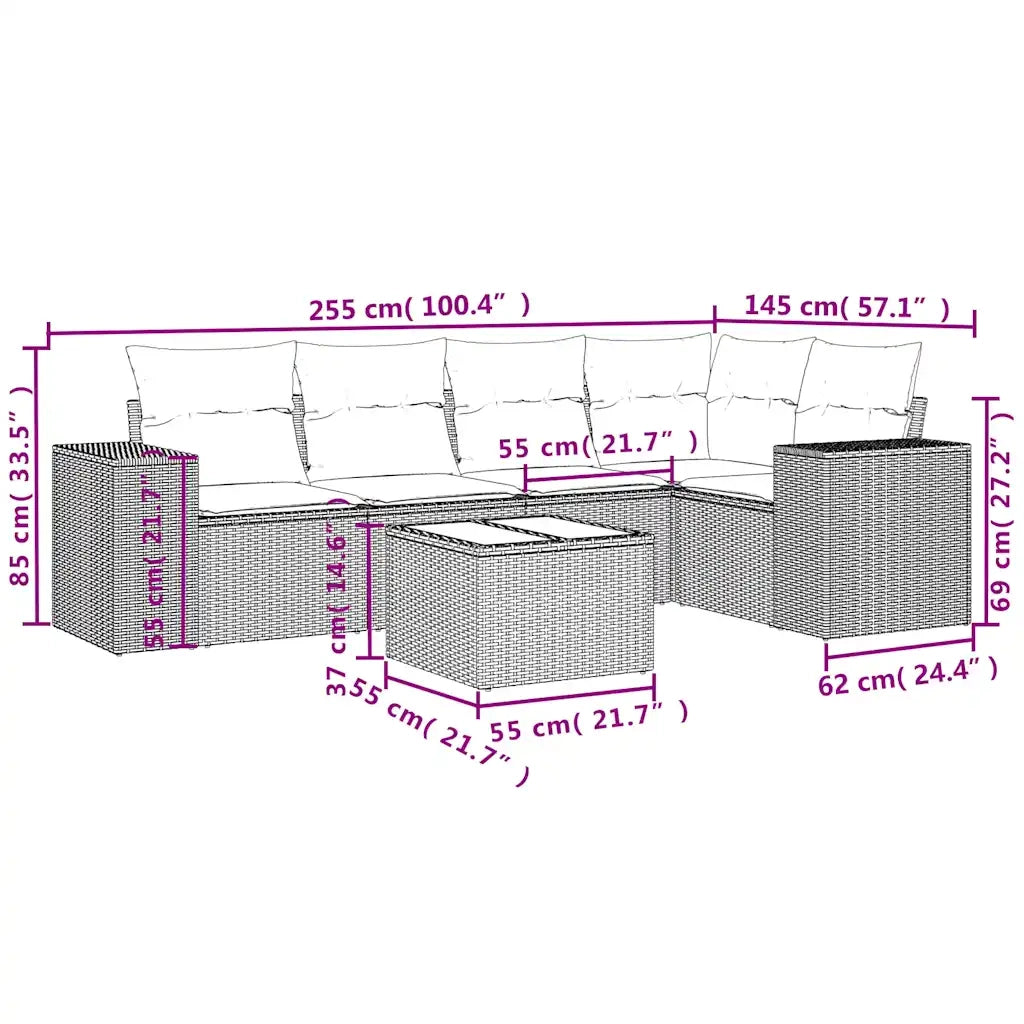 Set Divani da Giardino 6 pz con Cuscini Nero in Polyrattan 3222536