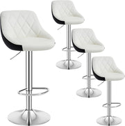 Sgabelli cucina, Sgabelli da Bar Set di 4, Sedia da Bar Girevole Regolabile in Altezza, con Schienale Poggiapiedi, Sgabello in PU da Cucina, Bianco, BH30ws-4