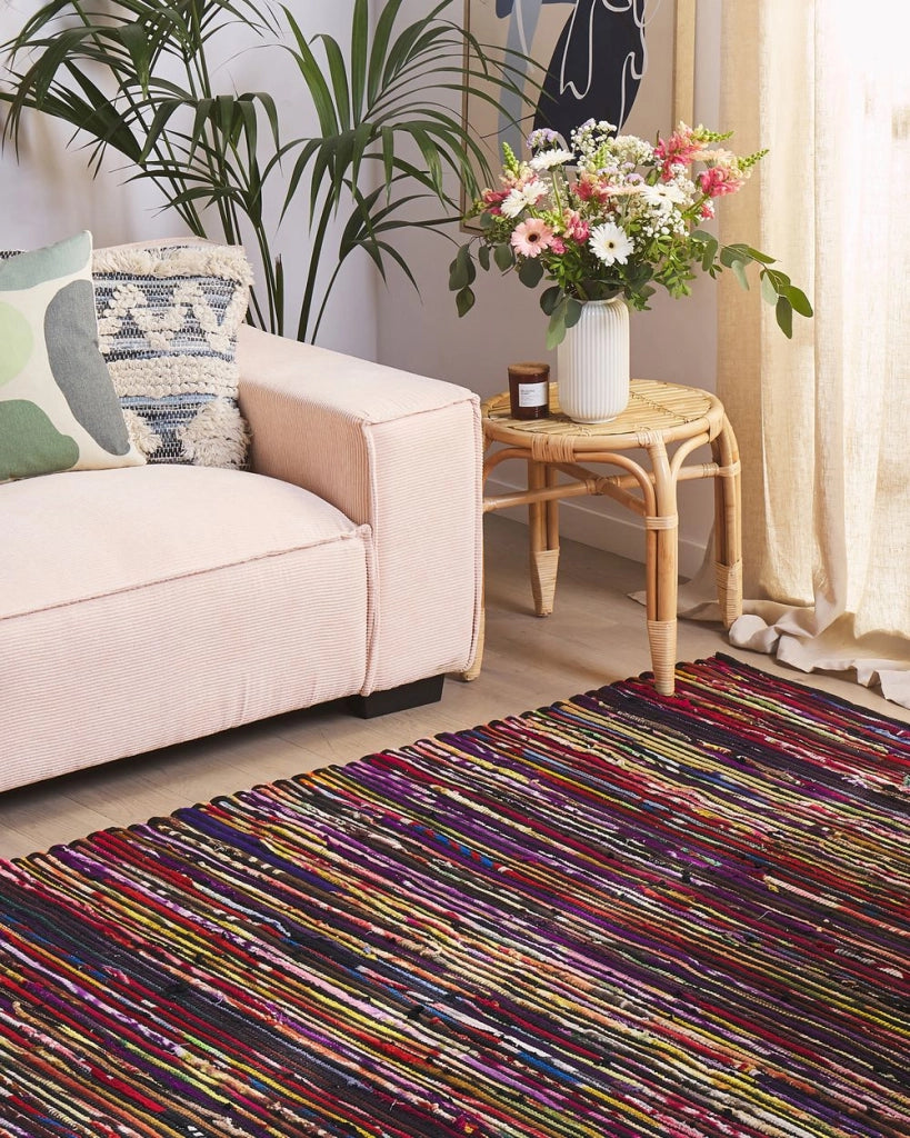 Tappeto Cotone Multicolore Scuro 140 x 200 cm Rettangolare Fatto a Mano Boho Eclettico