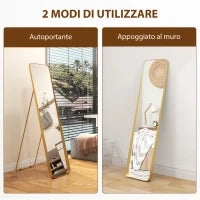Specchio da Terra 40x160cm Rettangolare a Figura Intera con Cavalletto Autoportante, Oro