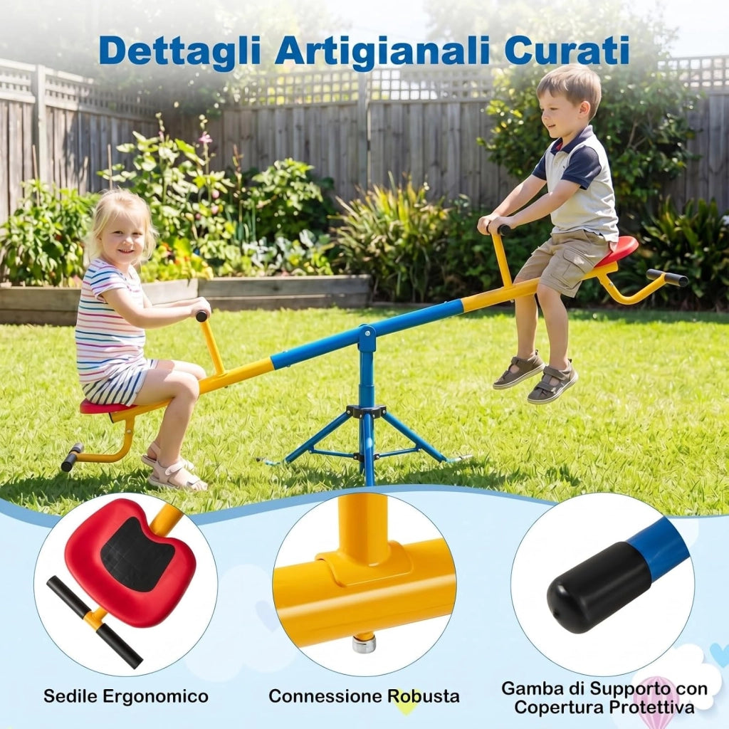Altalena Basculante per Bambini, Altalena Saliscendi a 360° con Fermo per le Gambe, Altalena Basculante per Esterno Cortile e Parco Giochi, 2 Posti a Sedere